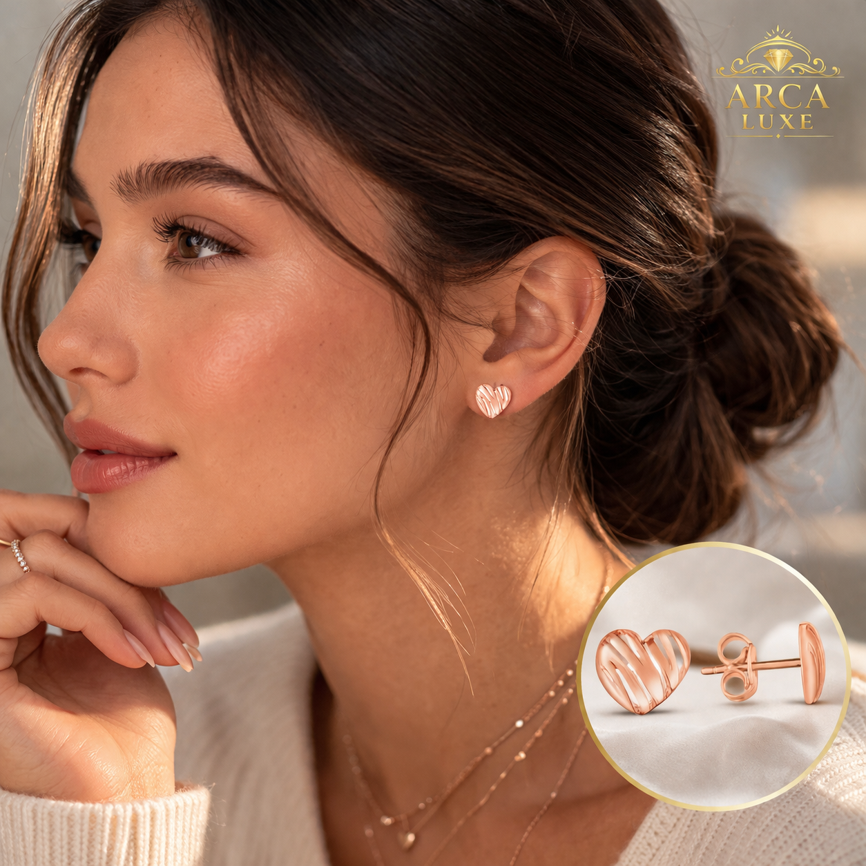 14K Solid Gold Scribble Heart Stud Earrings–Minimalist Love Design