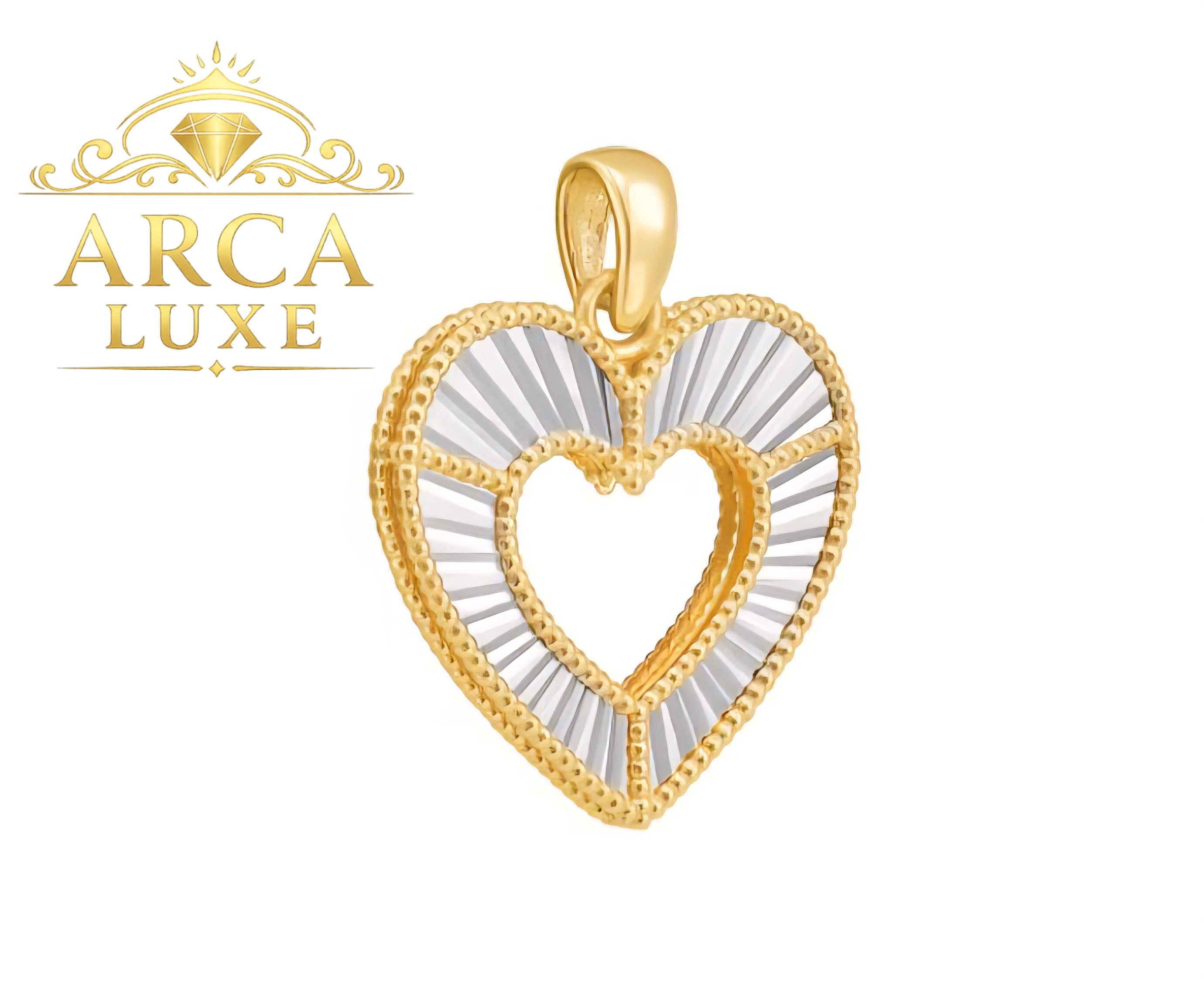 14K Reversible Two-Tone Open Heart Pendant – Radiant Gold Design