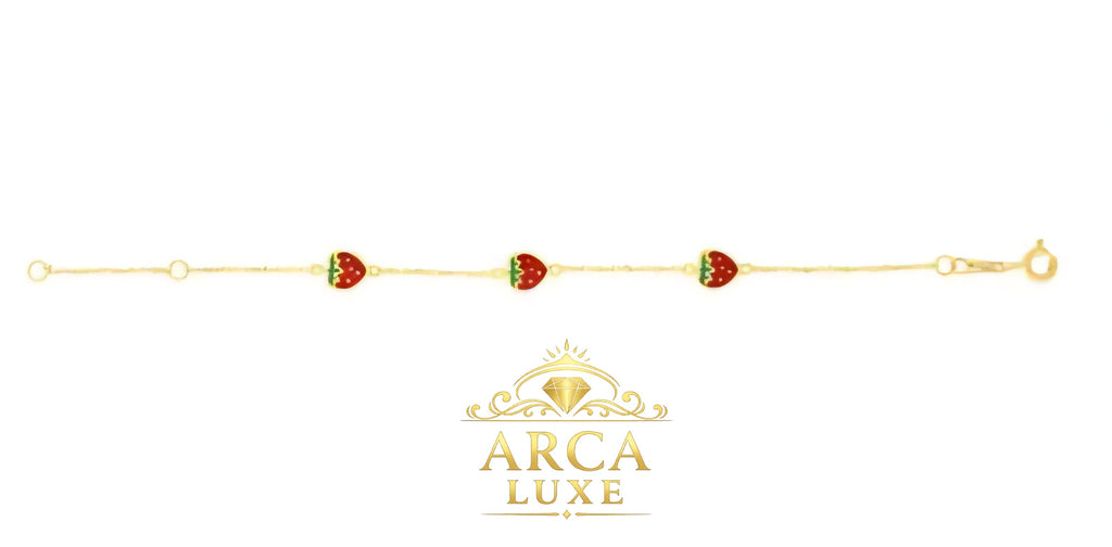 ARCA LUXE 14K Gold Enamel Strawberry Children's Bracelet 5.5"