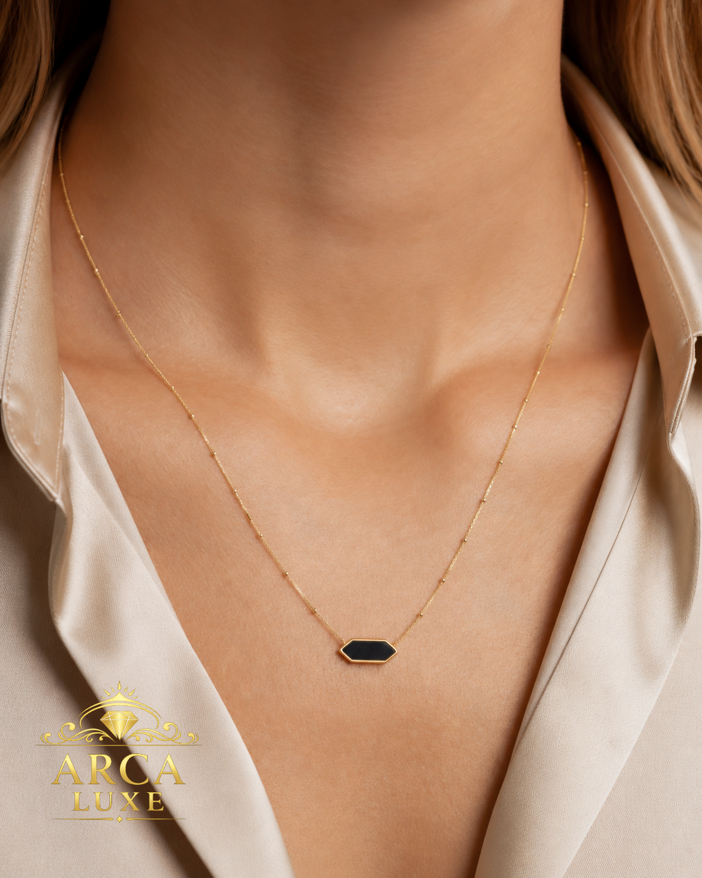 Hexagon Gold Necklace 16"