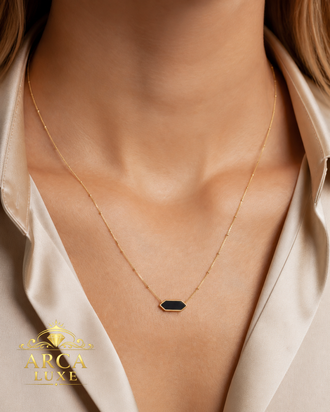 Hexagon Gold Necklace 16"