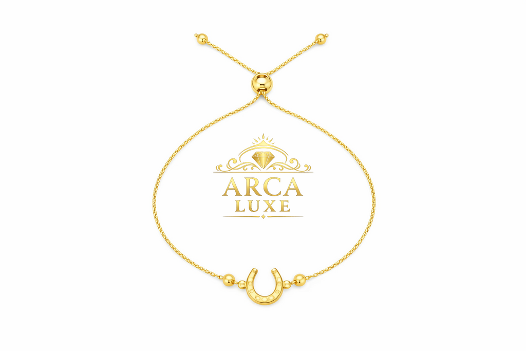 14K Solid Gold Horseshoe Adjustable Bolo Bracelet – Lucky Charm Gold Bracelet 9"