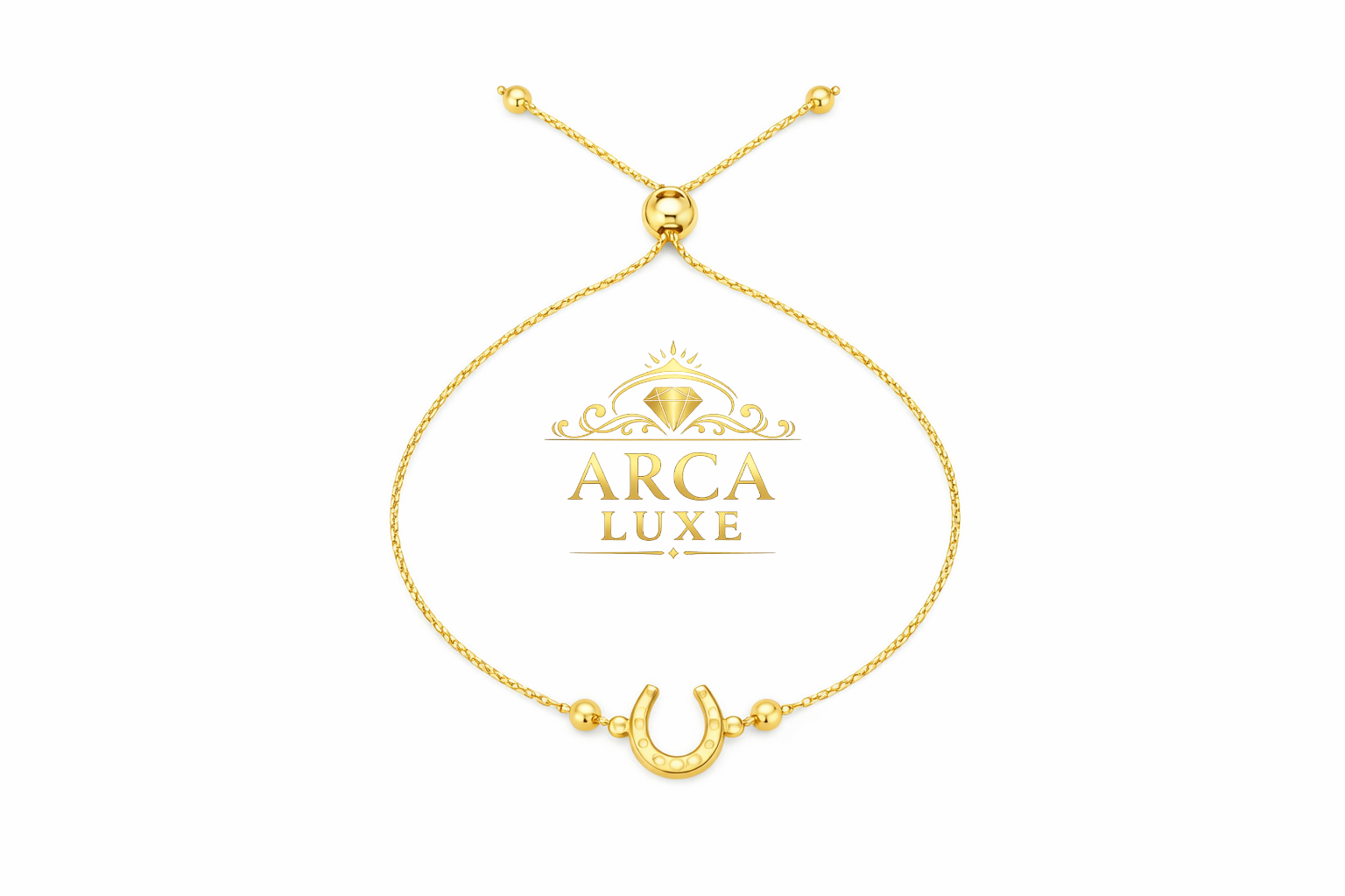 14K Solid Gold Horseshoe Adjustable Bolo Bracelet – Lucky Charm Gold Bracelet 9"