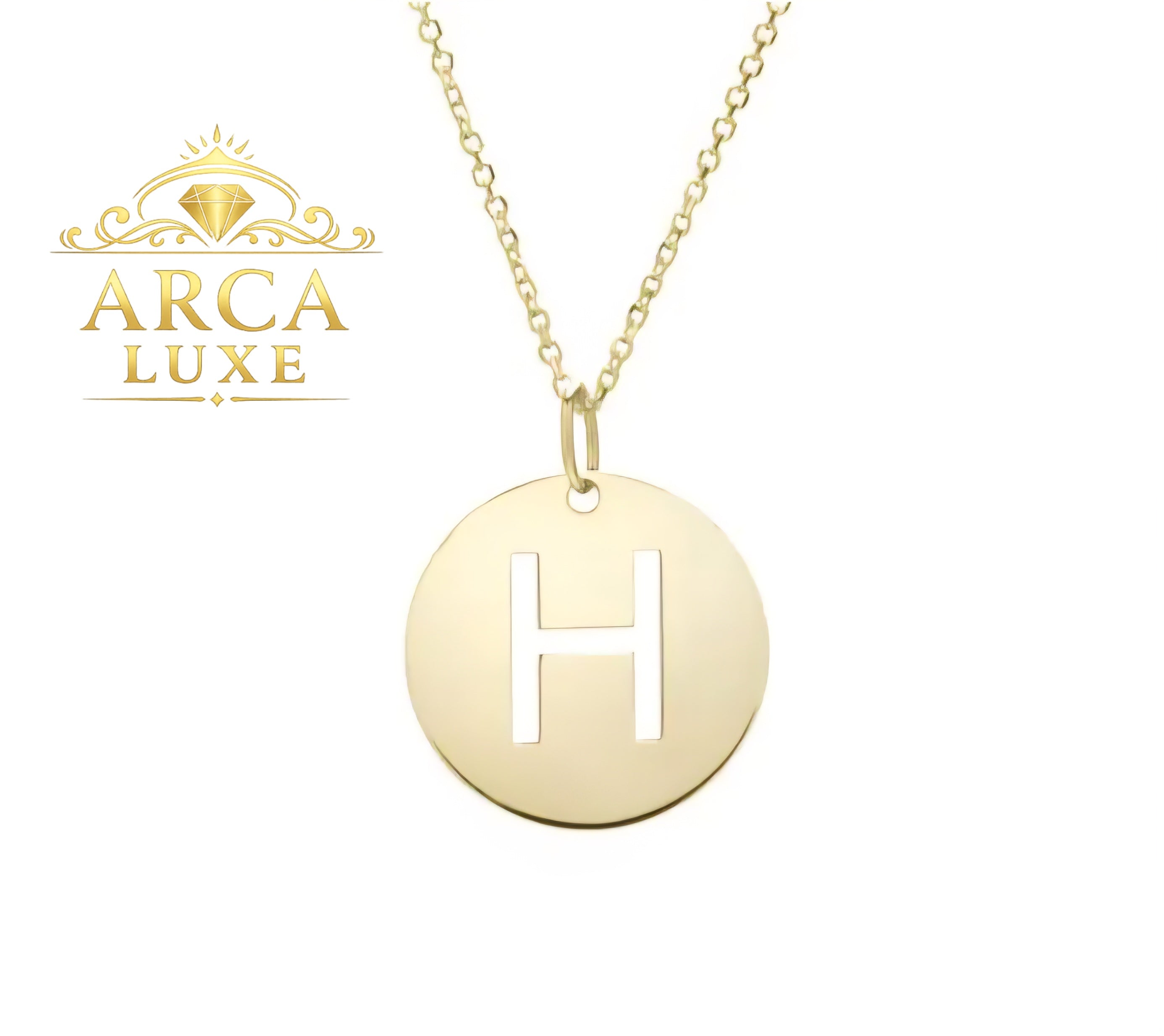 14K Solid Gold Initial Letter Disc Necklace 18" | A–Z Minimalist Pendant | Real Gold Jewelry