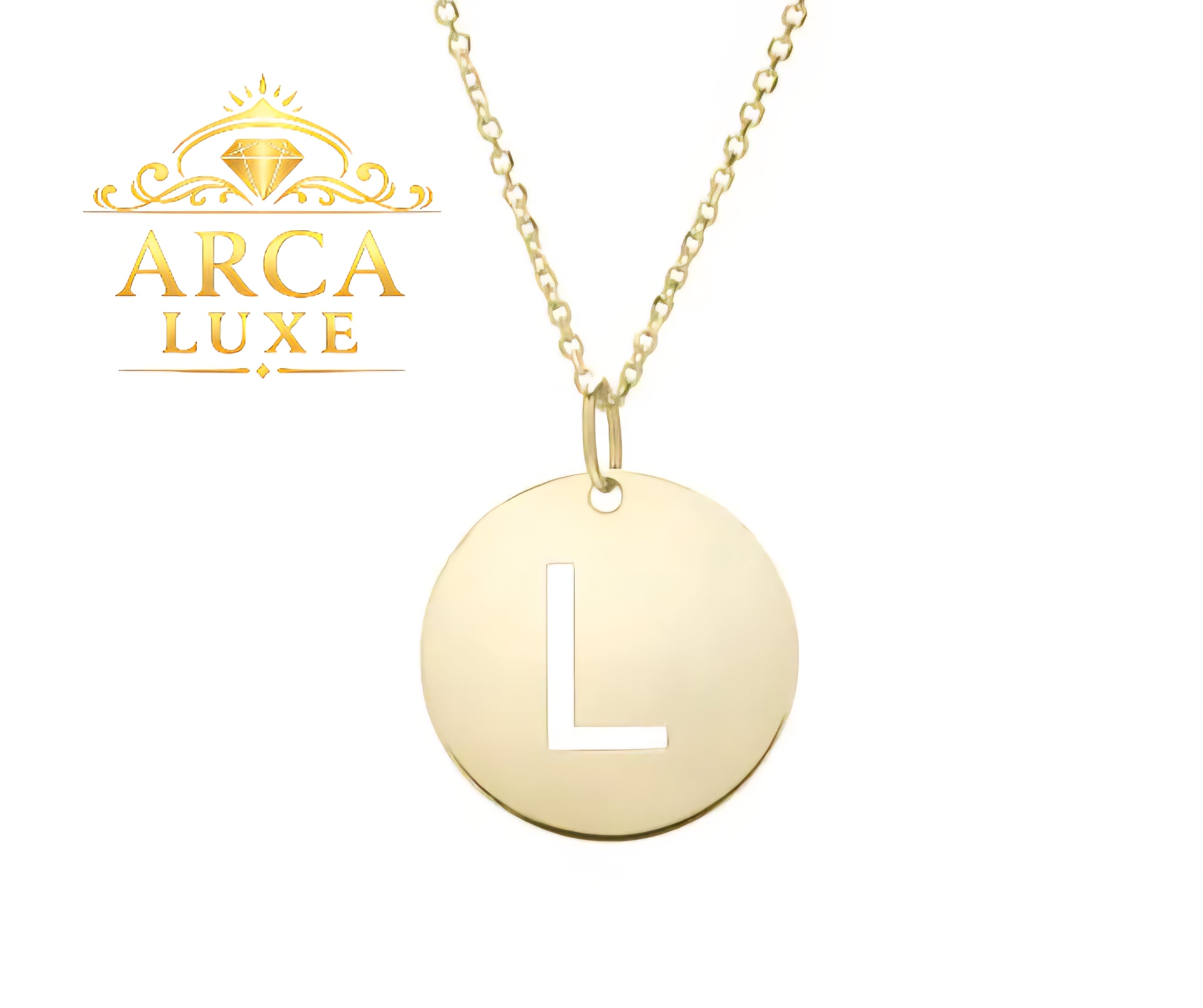 14K Solid Gold Initial Letter Disc Necklace 18" | A–Z Minimalist Pendant | Real Gold Jewelry