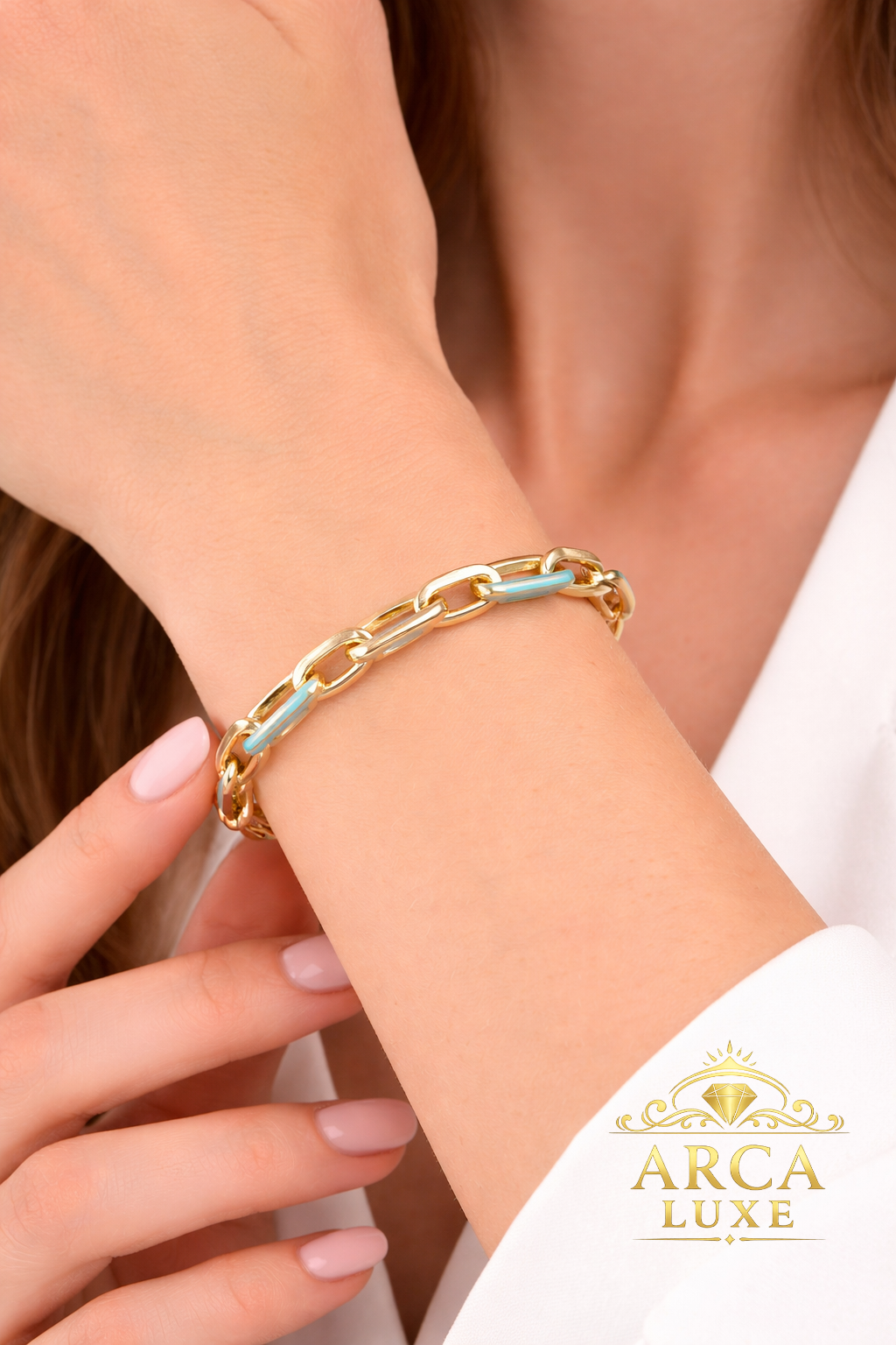 14K Gold Paperclip Gem Link Bracelet – Premium Luxury Collection 7.5"