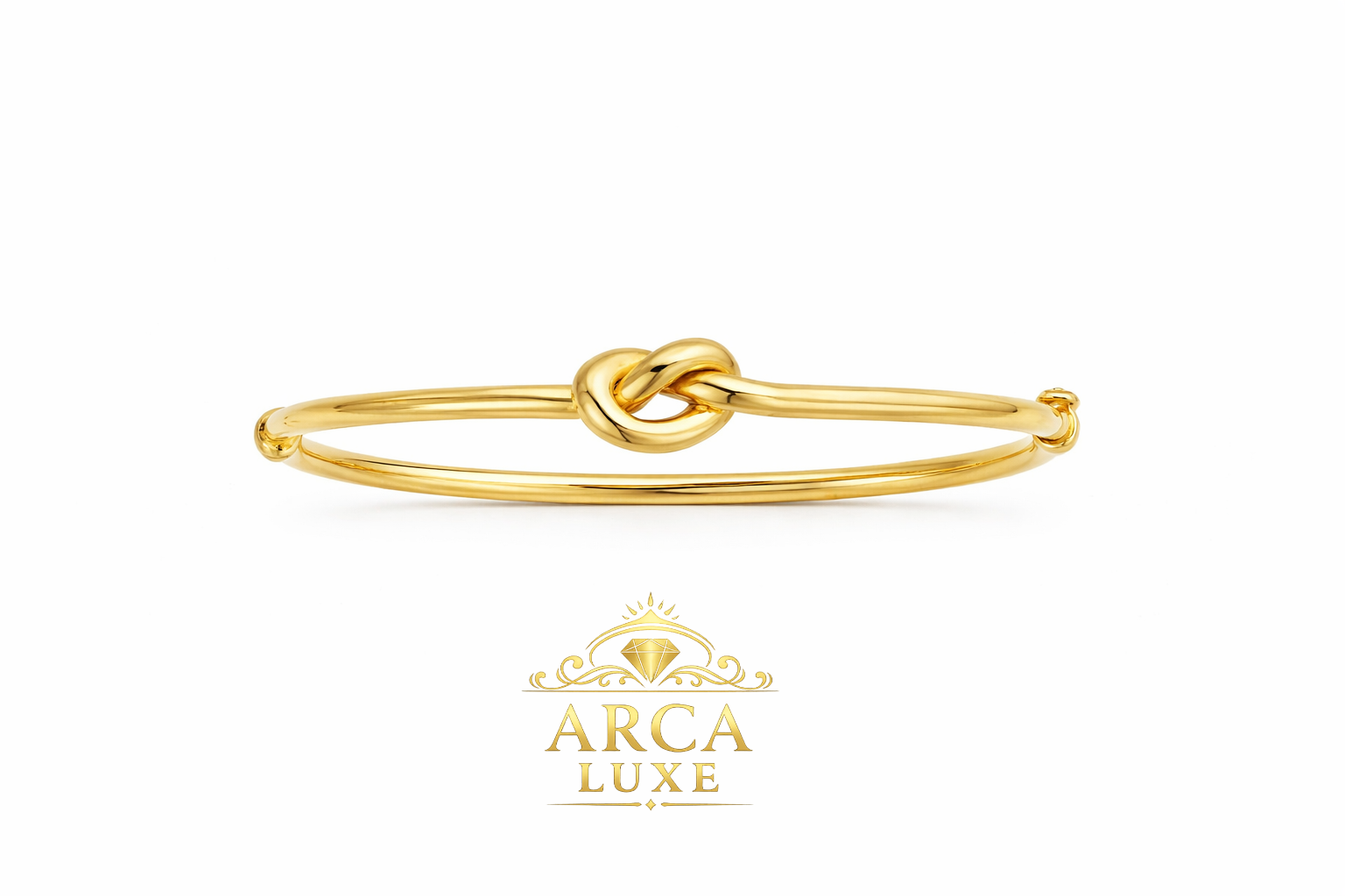 14K Solid Gold Love Knot Bangle Bracelet – Elegant Polished Gold Bracelet 7"
