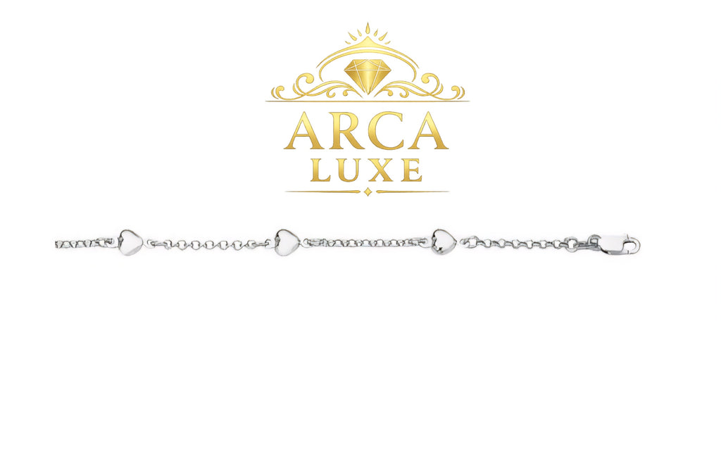 14K Solid Gold Heart Station Link Chain Bracelet