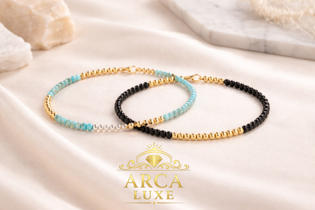 14K Solid Gold Pallina Bead Gemstone Bracelet 7"