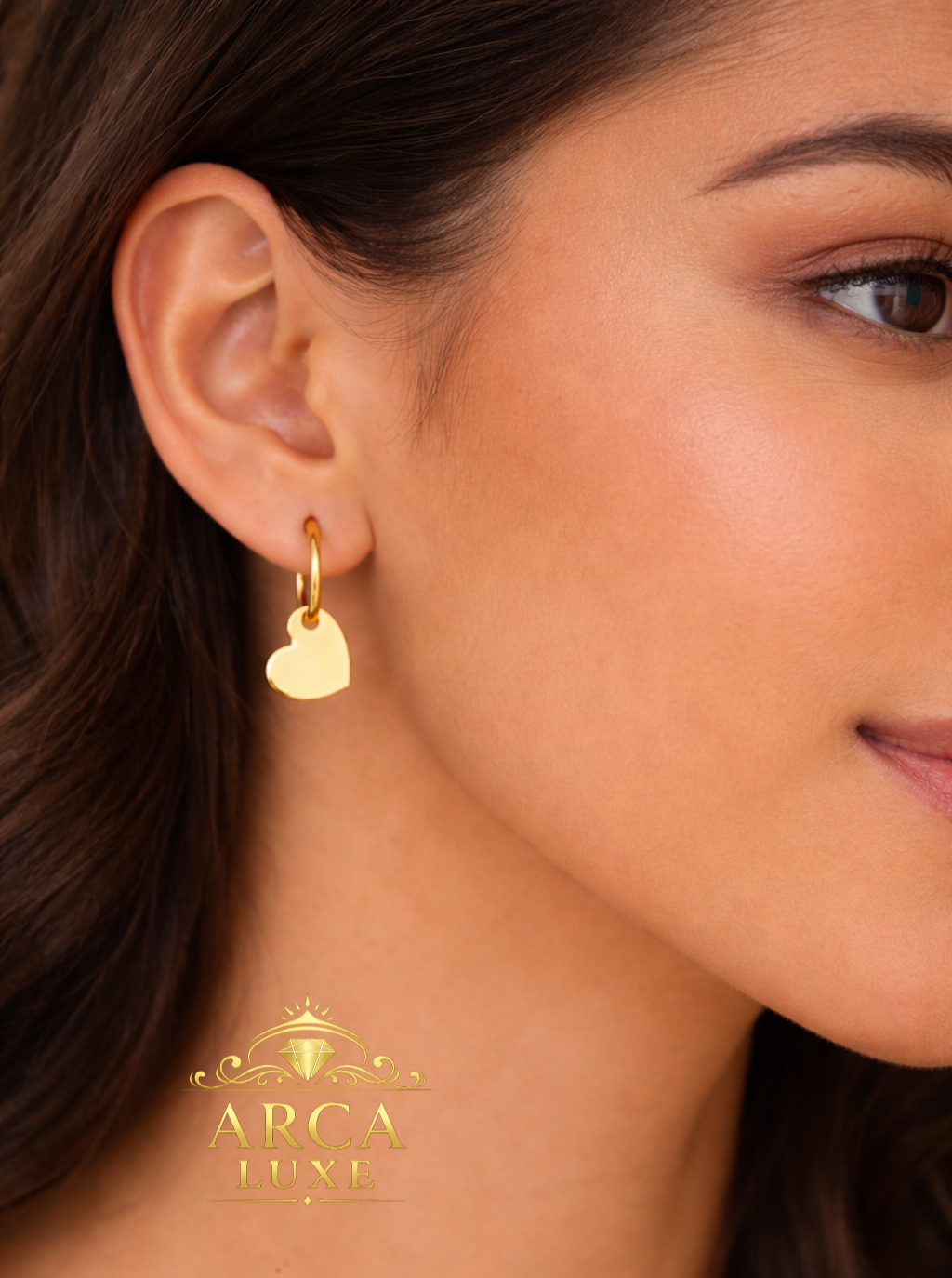 14K Solid Gold Polished Heart Dangle Hoop Earrings – Lightweight Luxury Design