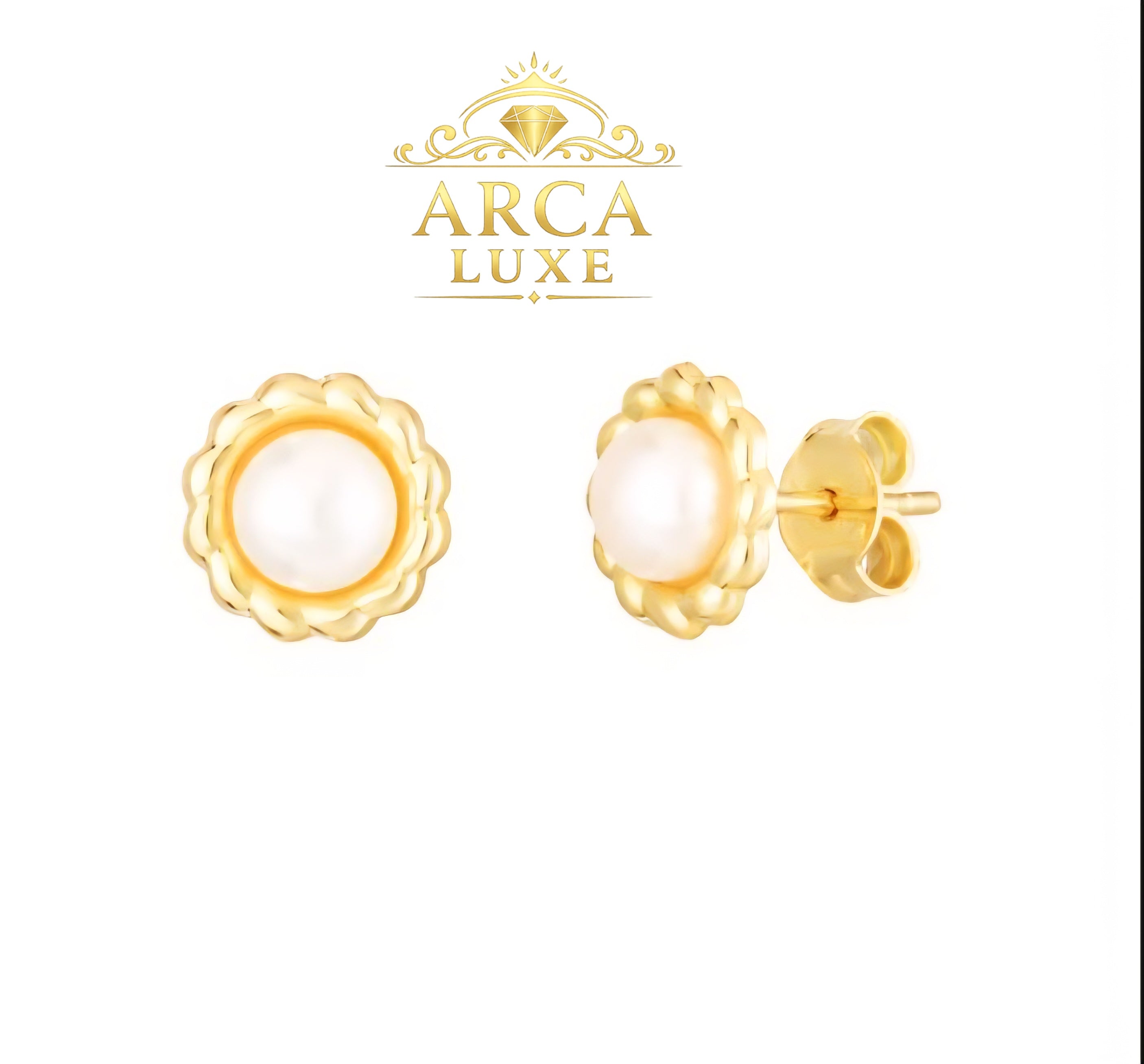 14K Solid Gold Pearl Flower Stud Earrings – Elegant Classic Luxury