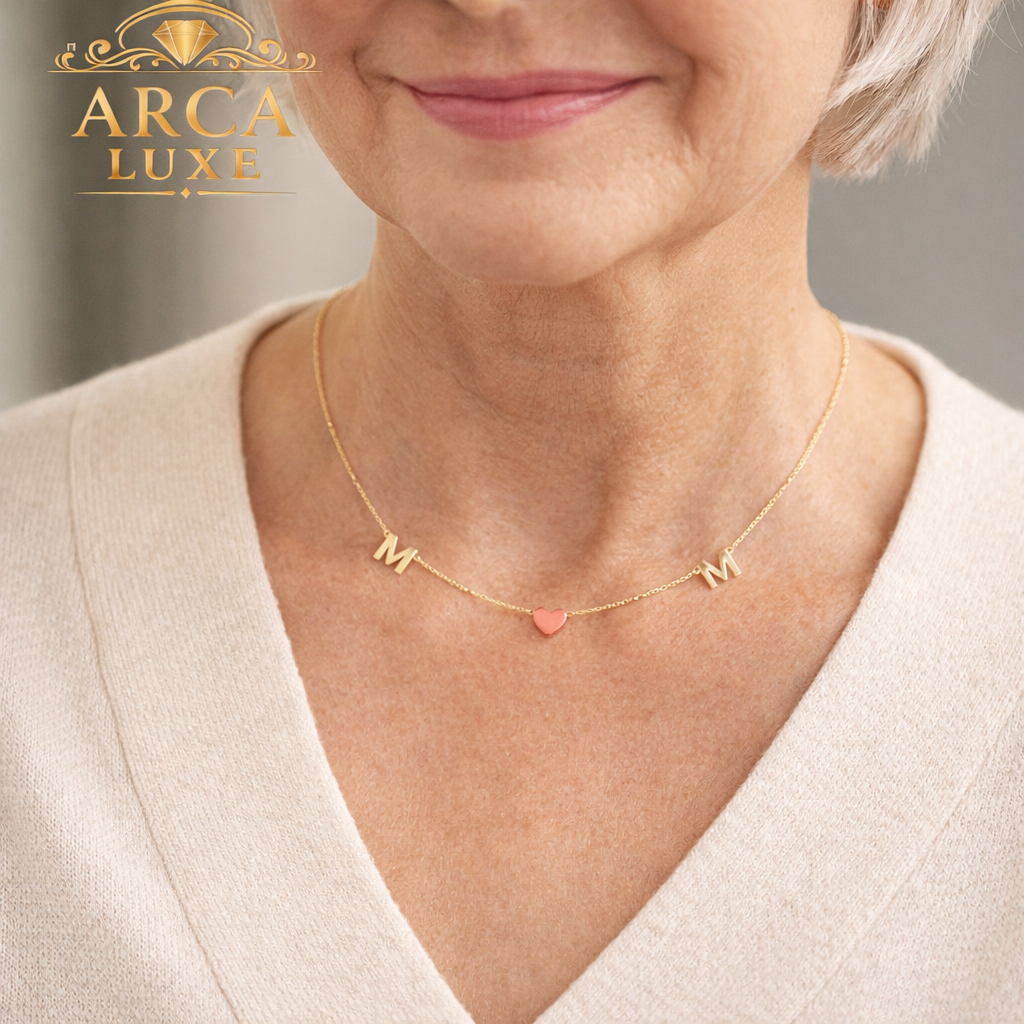 14K Solid Gold MOM Heart Necklace – Two Tone Yellow & Rose Gold 18"