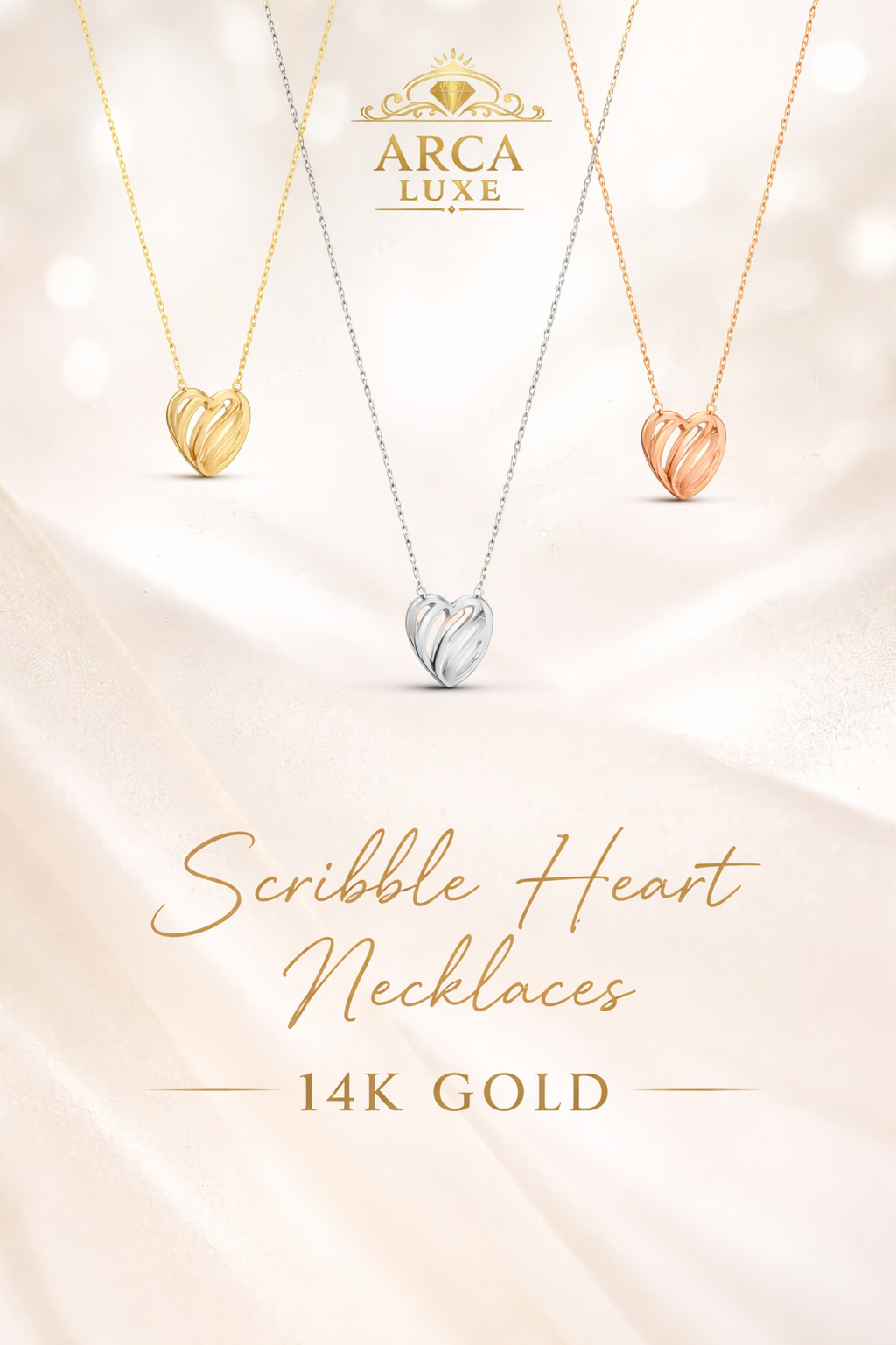 14K Solid Gold Scribble Heart Necklace 18"