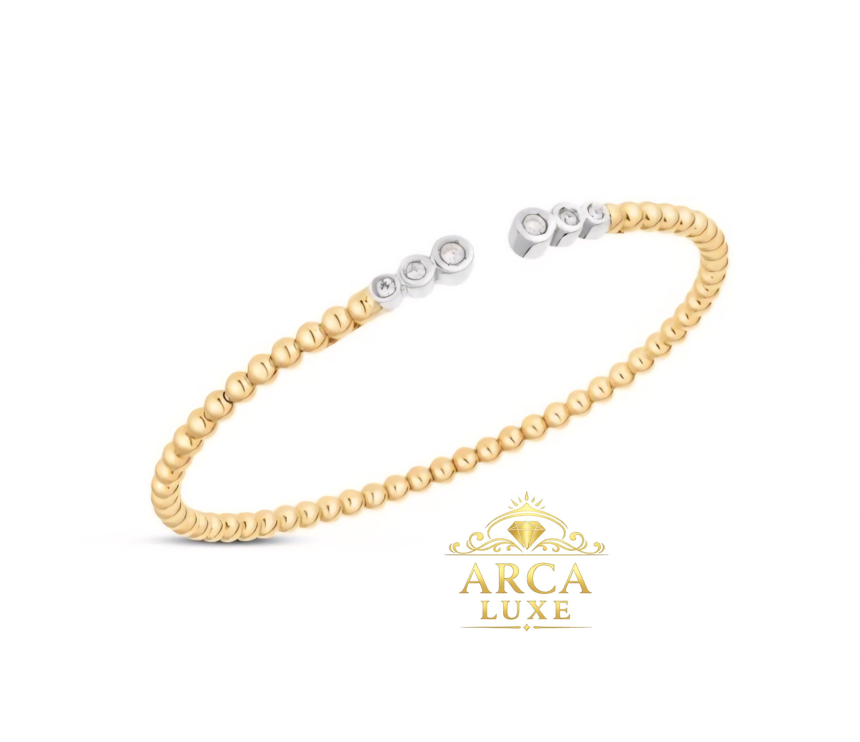 14K Solid Gold Diamond Pallina Bead Bracelet