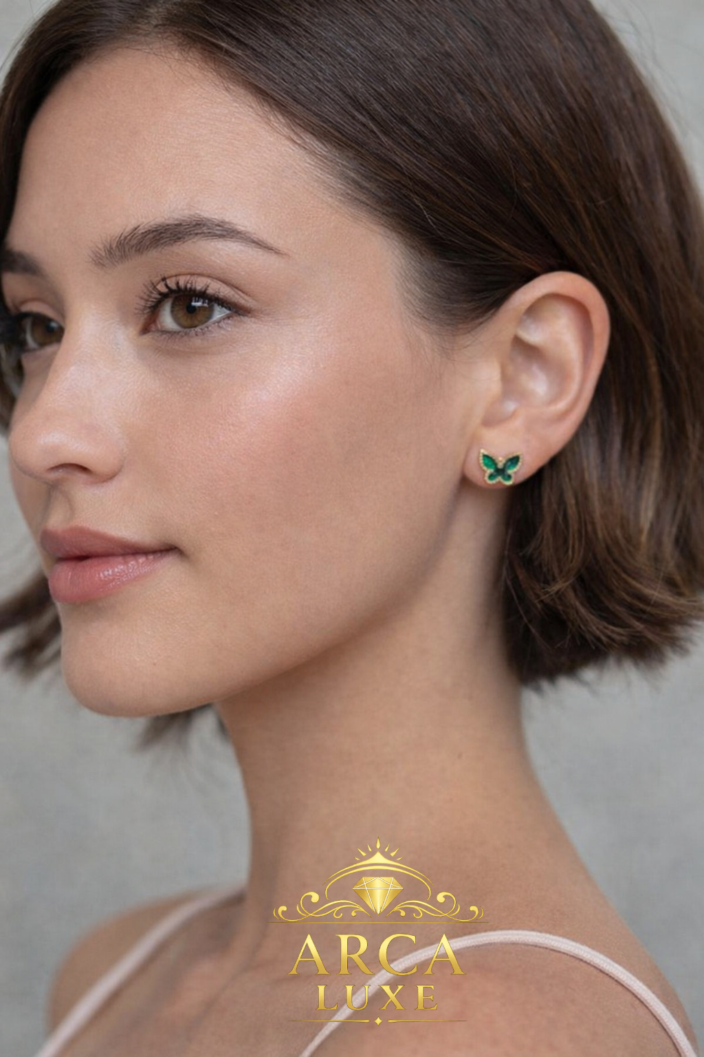 14K Solid Gold Butterfly Stud Earrings – MOP, Turquoise & Malachite
