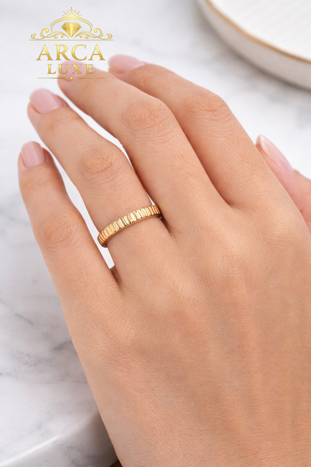 14K Solid Gold Ridge Ring – Textured Minimalist Band size 7"