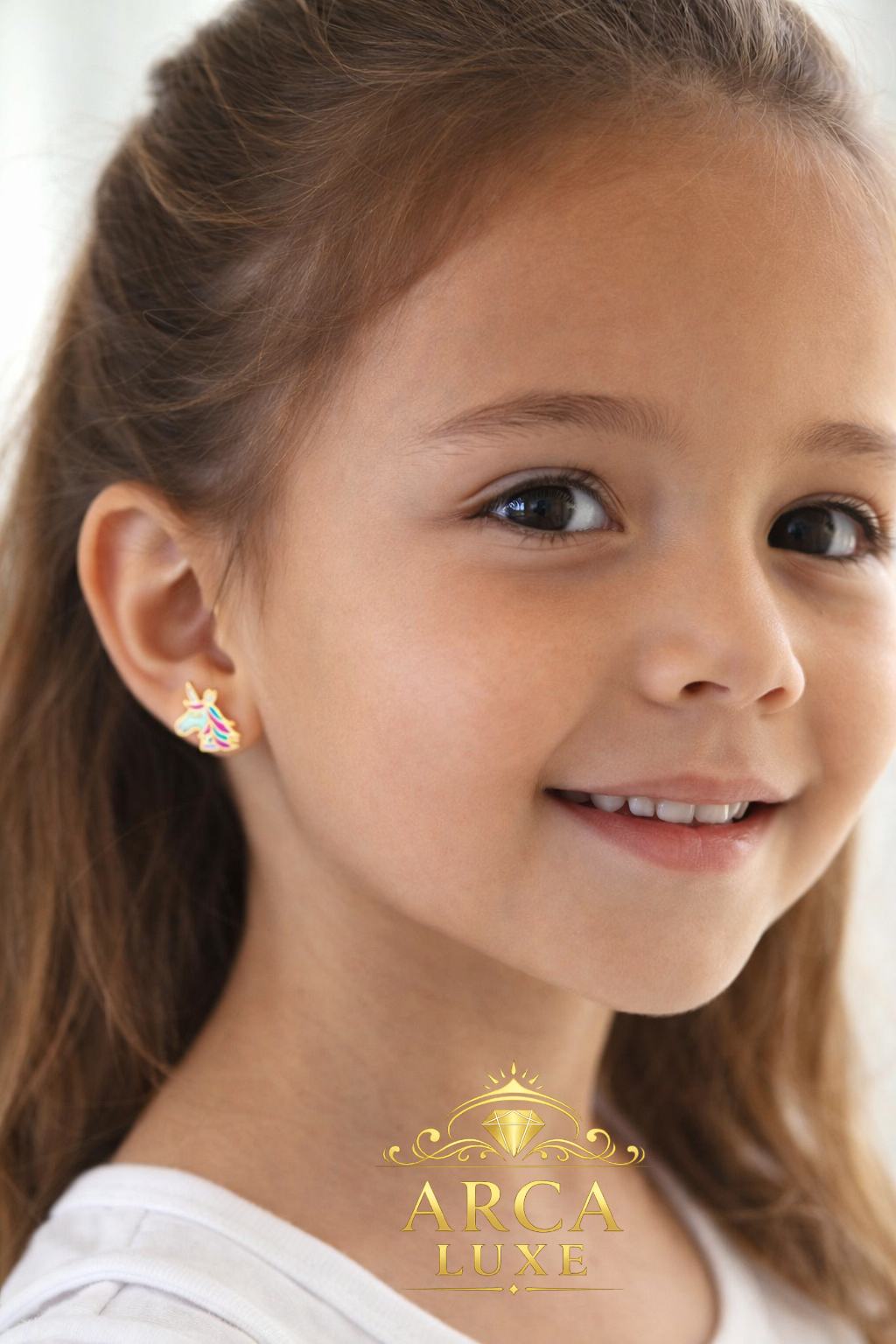 14K Solid Gold Enamel Unicorn Stud Earrings