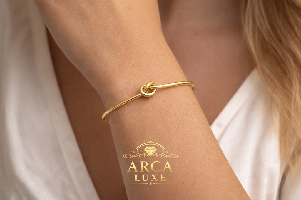14K Solid Gold Love Knot Bangle Bracelet