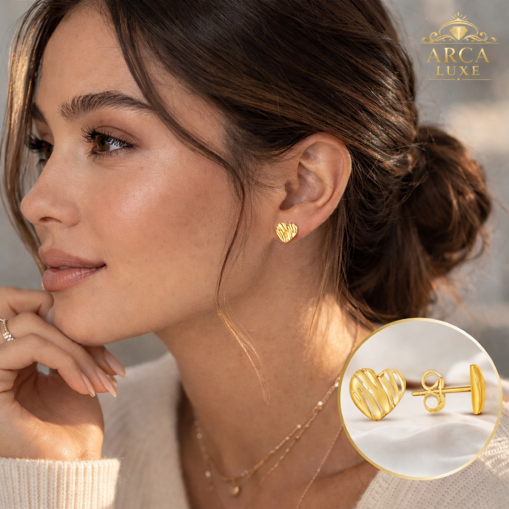 14K Solid Gold Scribble Heart Stud Earrings–Minimalist Love Design