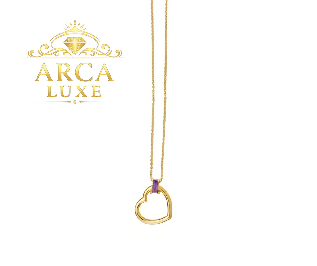 14K Baguette Gemstone Heart Necklace – White & Yellow Gold (18”)