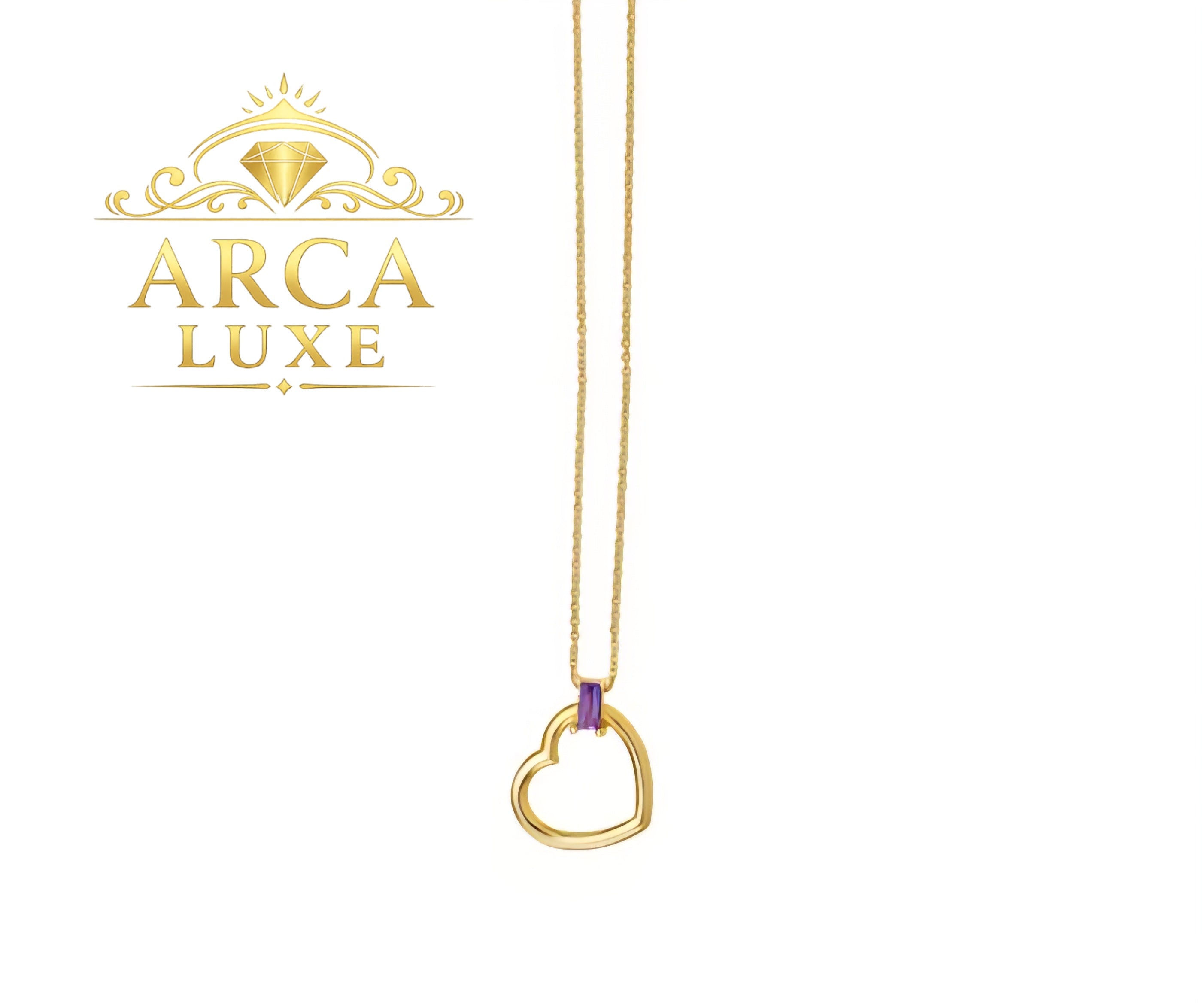 14K Baguette Gemstone Heart Necklace – White & Yellow Gold (18”)