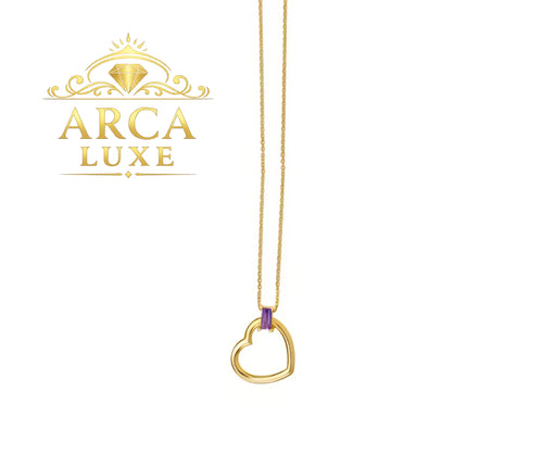 14K Baguette Gemstone Heart Necklace – White & Yellow Gold (18”)