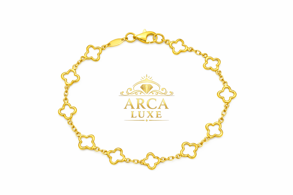 14K Solid Gold Clover Link Bracelet – Polished Yellow Gold Elegant Bracelet