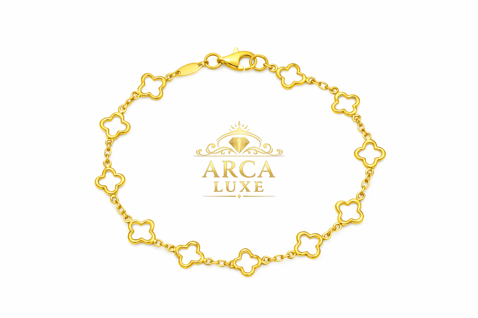 14K Solid Gold Clover Link Bracelet – Polished Yellow Gold Elegant Bracelet