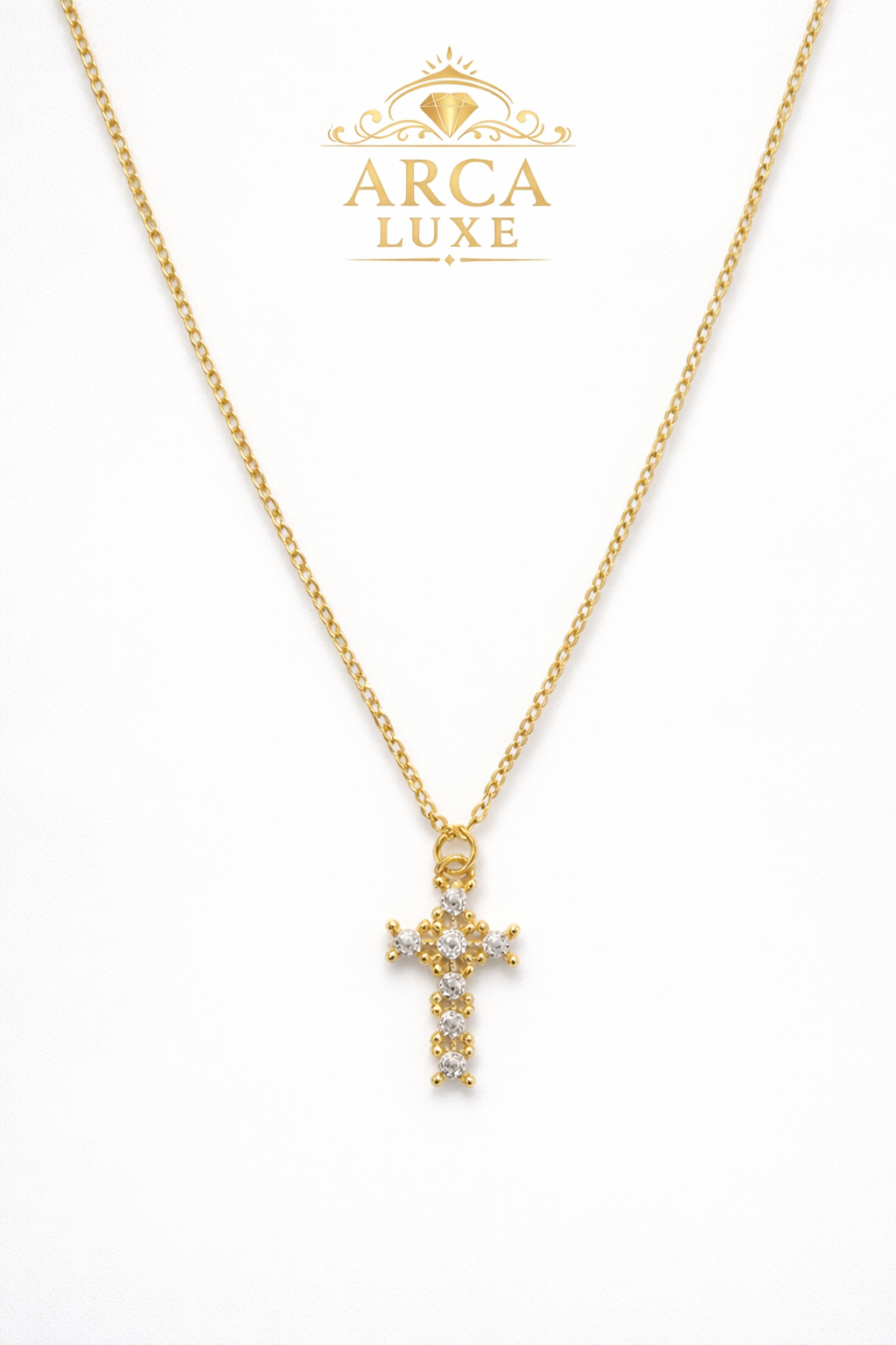 Cross Necklace in Solid 14K Gold – Diamond Cut Finish | Adjustable 18”
