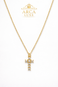Cross Necklace in Solid 14K Gold – Diamond Cut Finish | Adjustable 18”