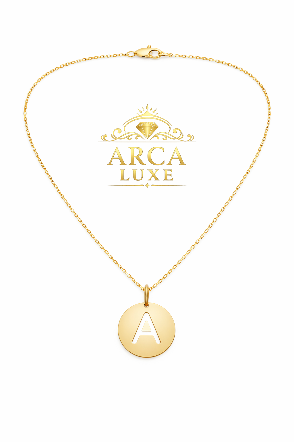 14K Solid Gold Initial Letter Disc Necklace 18" | A–Z Minimalist Pendant | Real Gold Jewelry