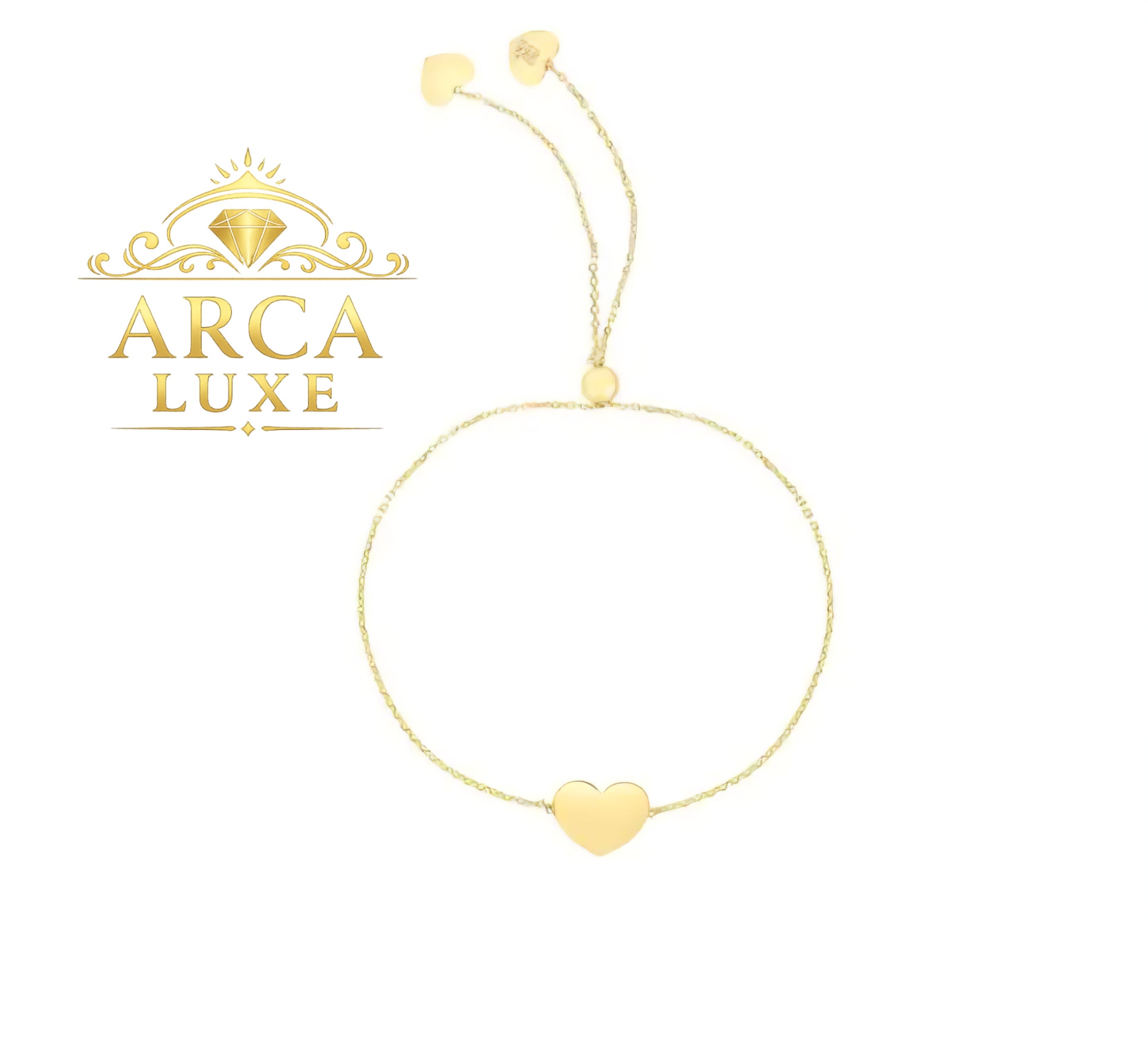 14K Solid Gold Minimal Heart Bolo Bracelet – 9.25” | 1.1g