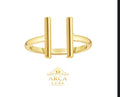 14K Solid Gold Open Double Bar Ring – Modern Minimalist Ring Size 7"