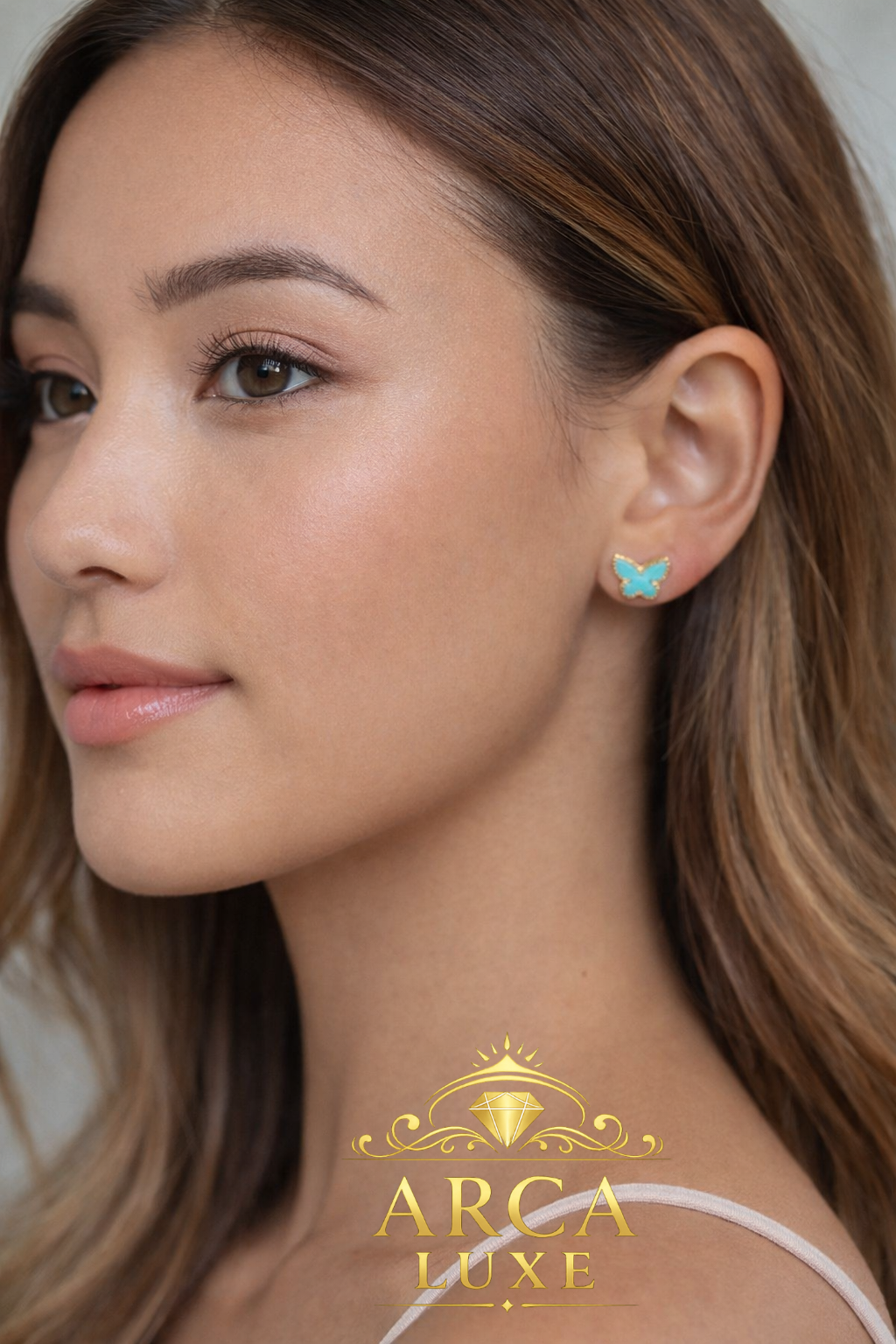 14K Solid Gold Butterfly Stud Earrings – MOP, Turquoise & Malachite