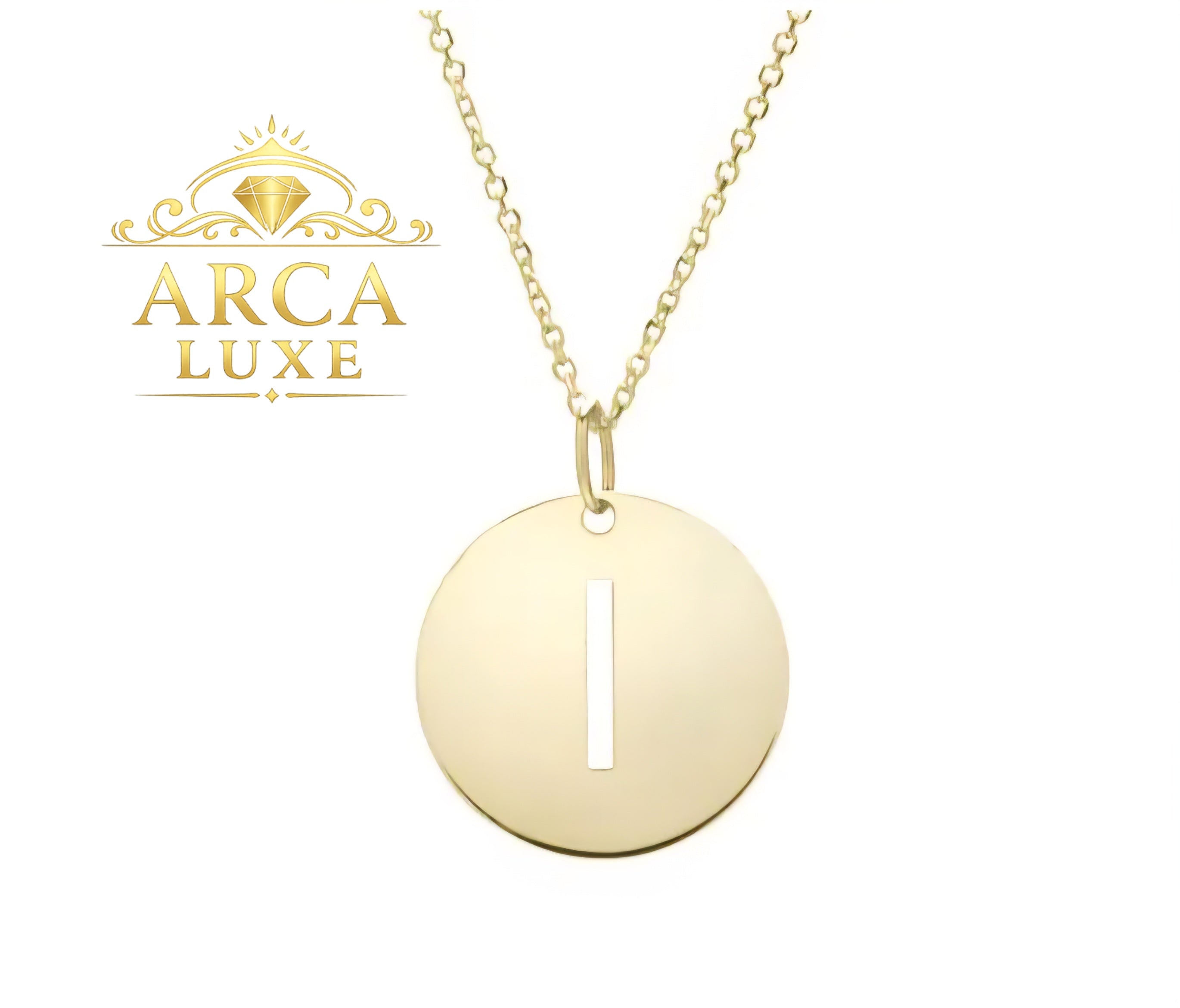 14K Solid Gold Initial Letter Disc Necklace 18" | A–Z Minimalist Pendant | Real Gold Jewelry