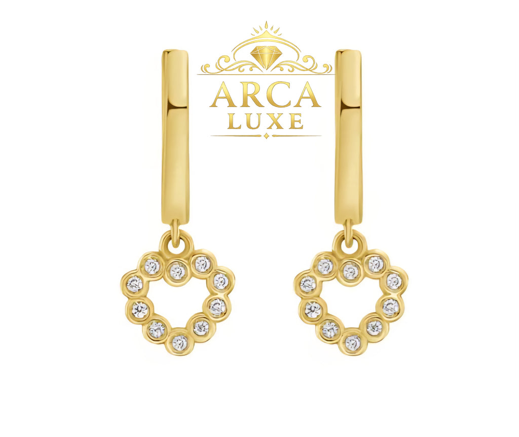 14K Solid Gold Petite Diamond Heart Earrings – Luxury Huggie Hoops