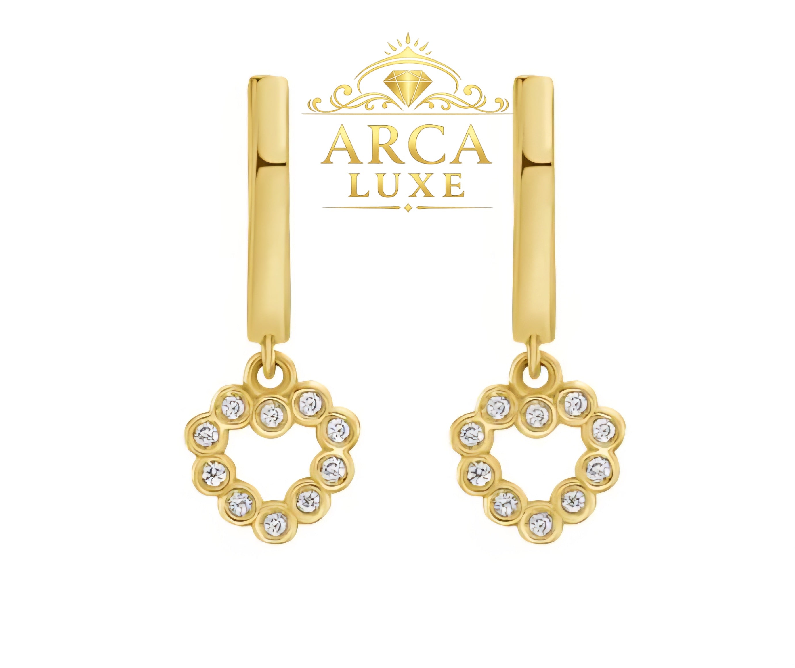14K Solid Gold Petite Diamond Heart Earrings – Luxury Huggie Hoops