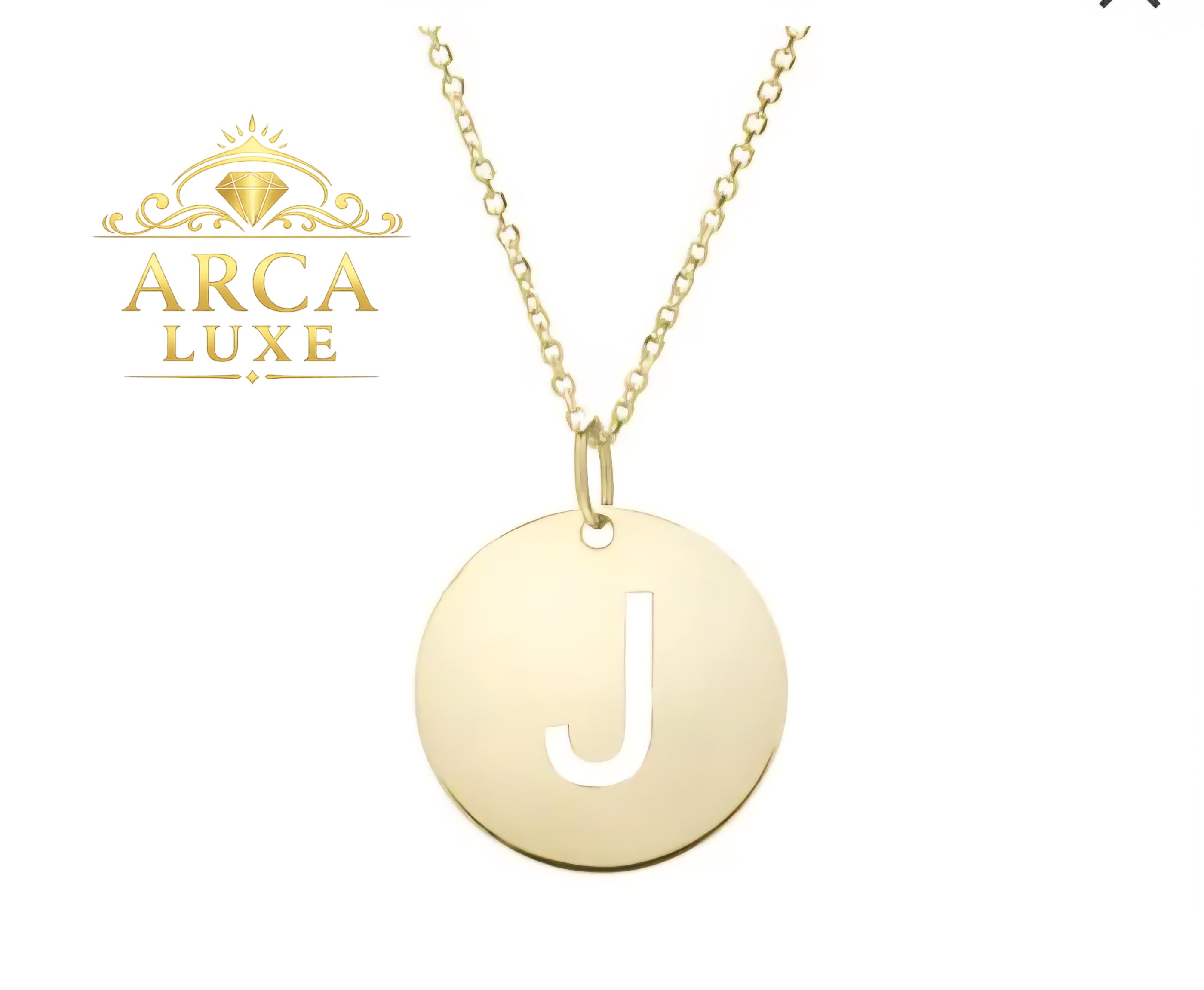 14K Solid Gold Initial Letter Disc Necklace 18" | A–Z Minimalist Pendant | Real Gold Jewelry