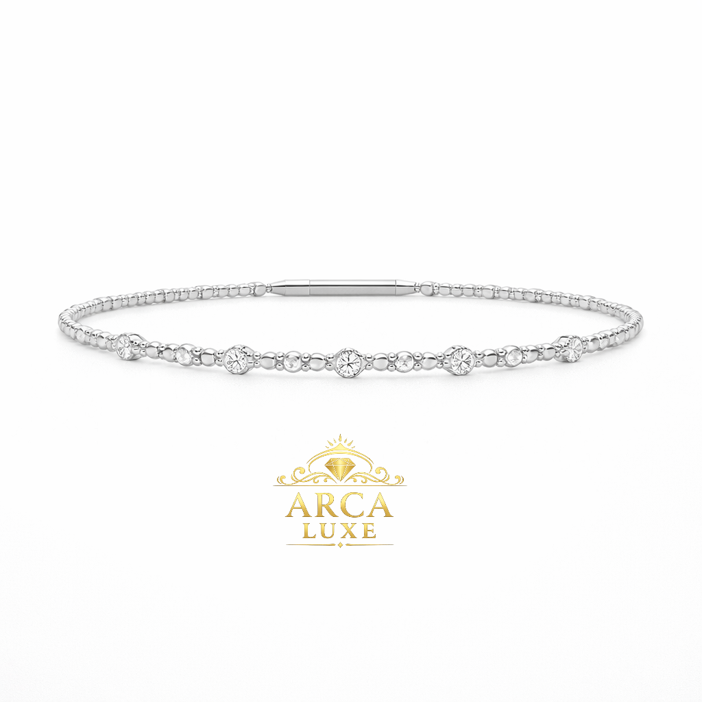 14K Solid Gold Diamond Beaded Bracelet 7"