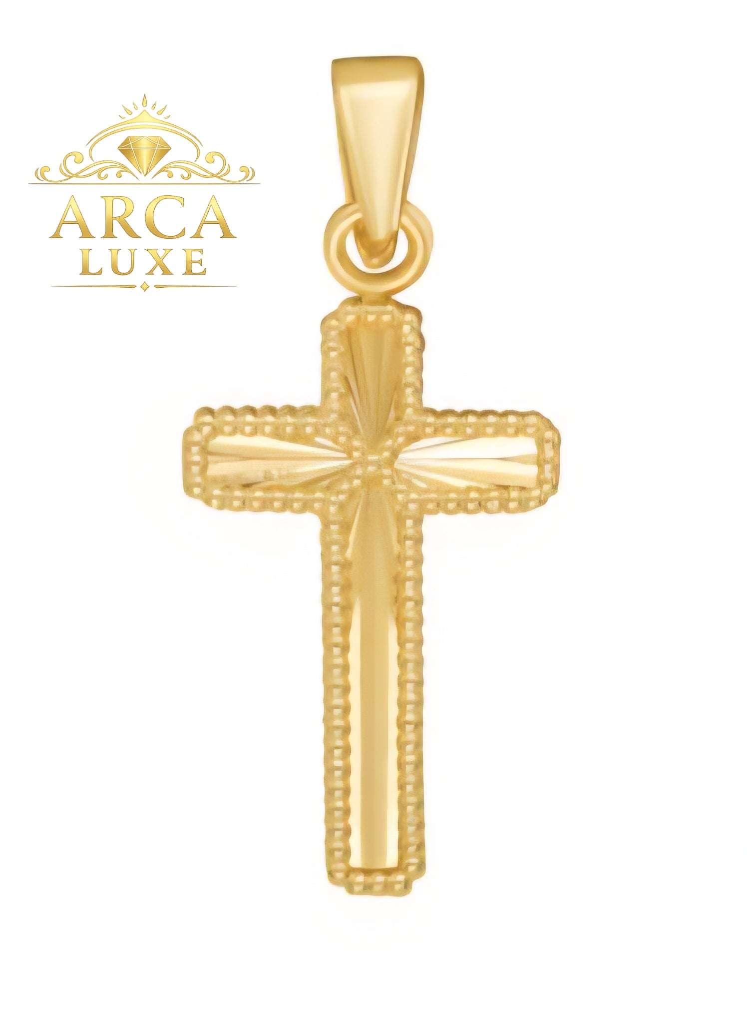 14K Reversible Two-Tone Cross Pendant – Beaded Gold Design