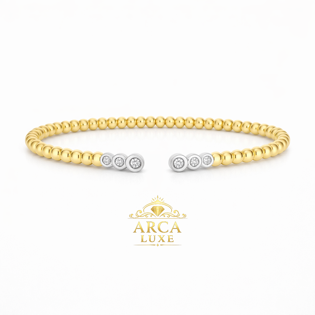 14K Solid Gold Diamond Pallina Bead Bracelet