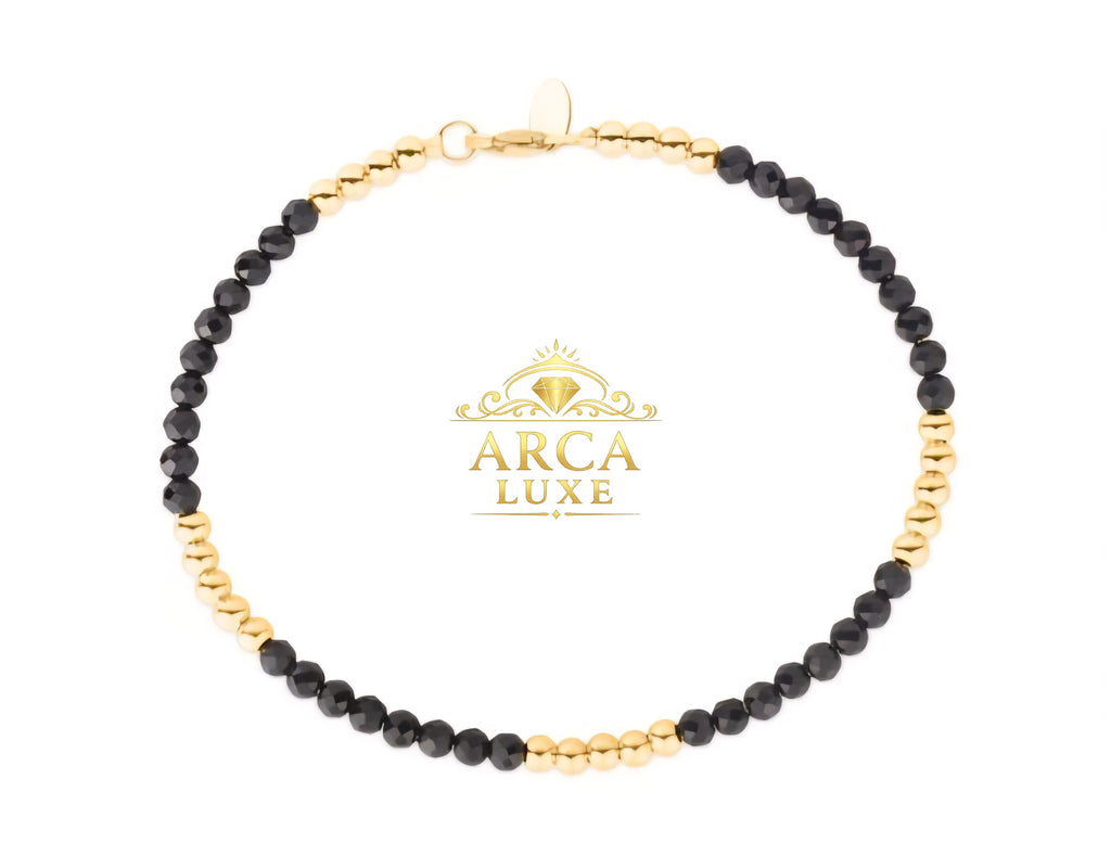 14K Solid Gold Pallina Bead Gemstone Bracelet 7"