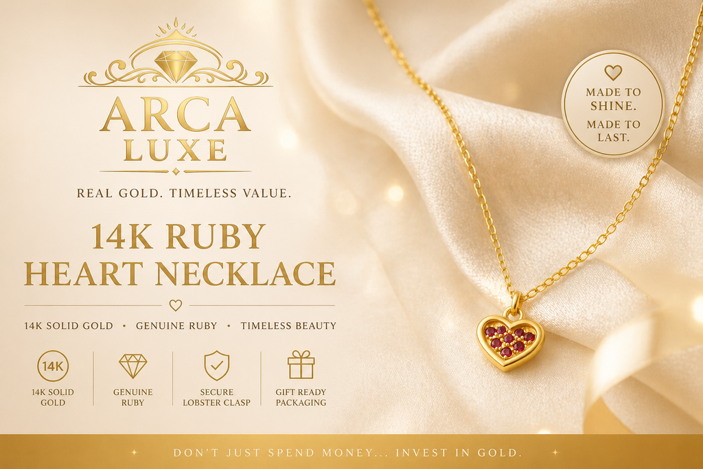 14K Solid Gold Ruby Heart Necklace – Elegant Minimal Pendant