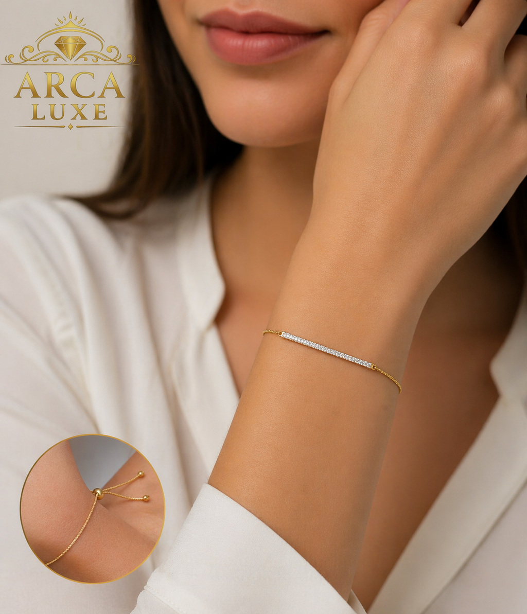 14K Solid Gold Diamond Bar Adjustable Bracelet (2.10g) – Minimal Luxury