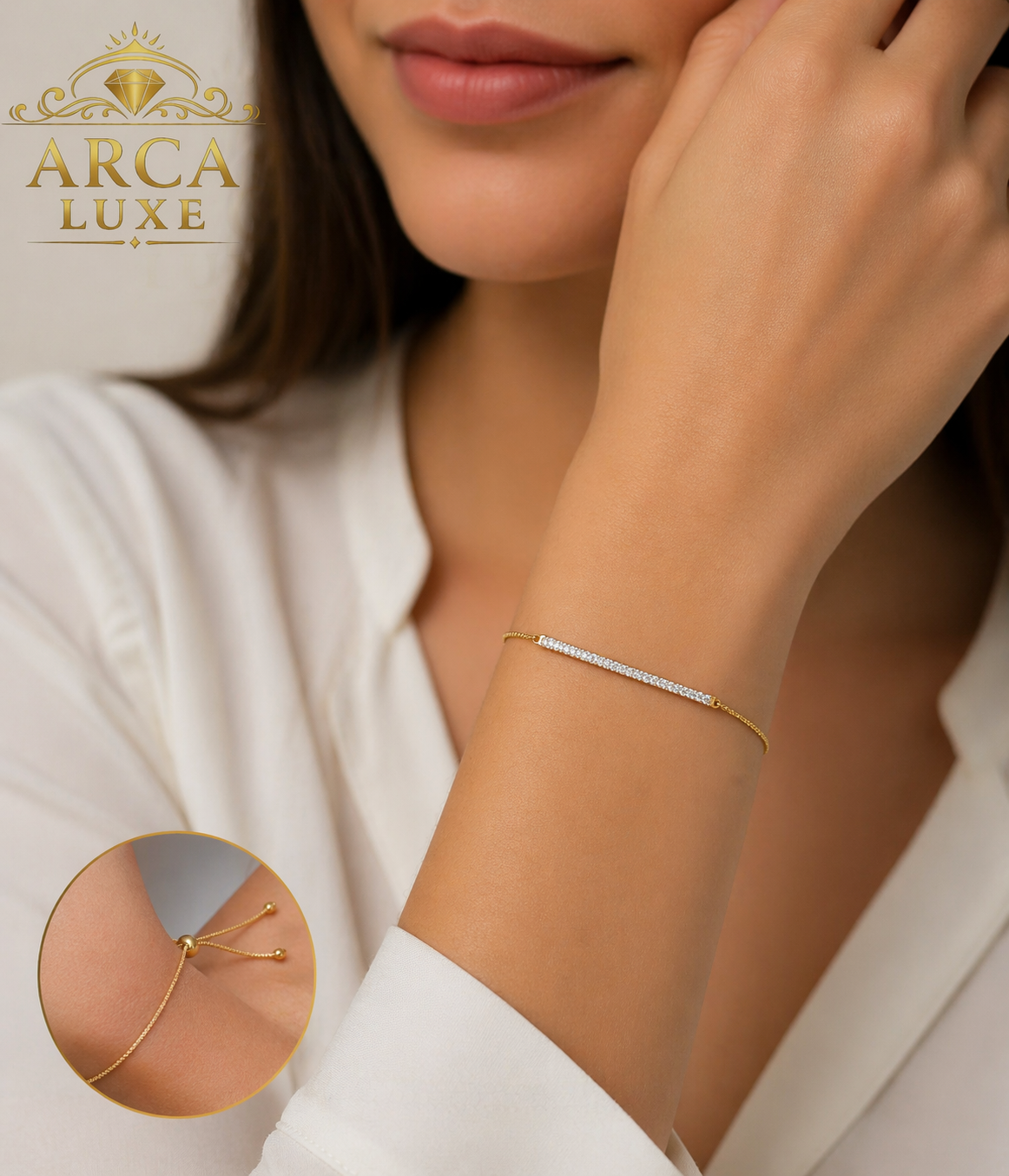 14K Solid Gold Diamond Bar Adjustable Bracelet (2.10g) – Minimal Luxury