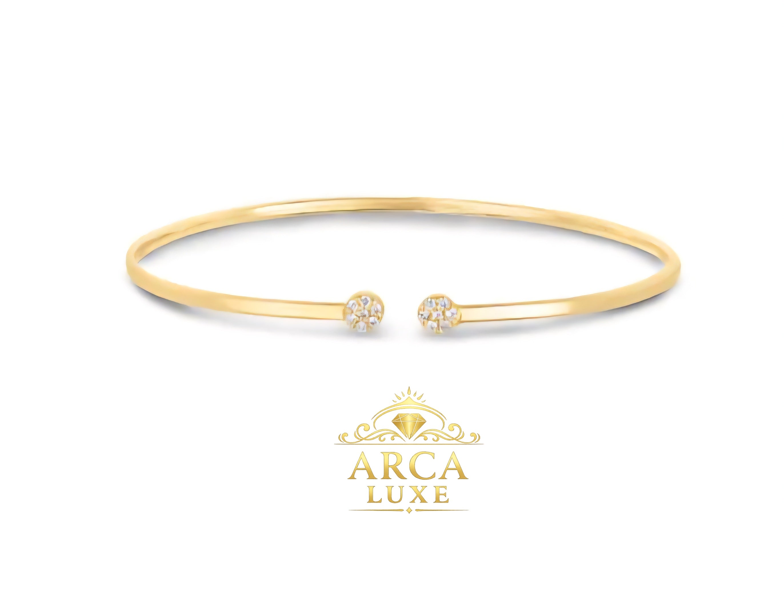 14K Solid Gold Diamond Cluster Cuff Bangle