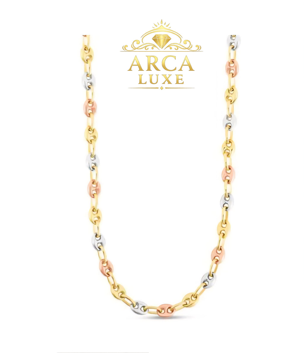 14K Gold Puffed Mariner Link Chain (Tri-Color & Yellow Gold)