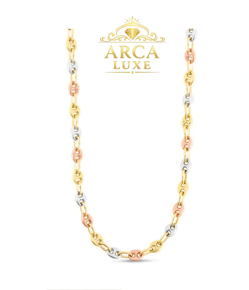 14K Gold Puffed Mariner Link Chain (Tri-Color & Yellow Gold)