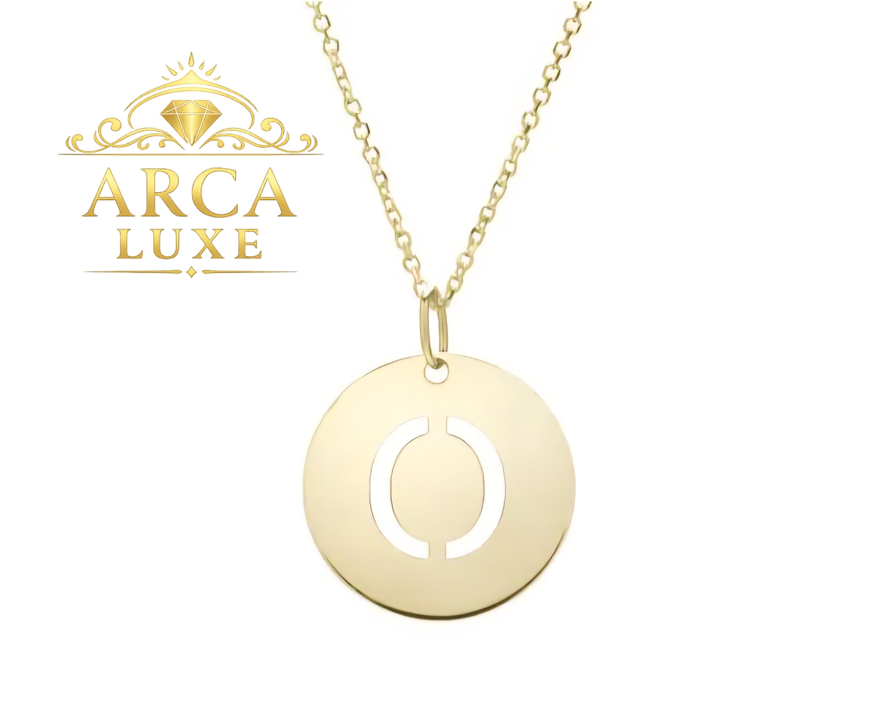 14K Solid Gold Initial Letter Disc Necklace 18" | A–Z Minimalist Pendant | Real Gold Jewelry