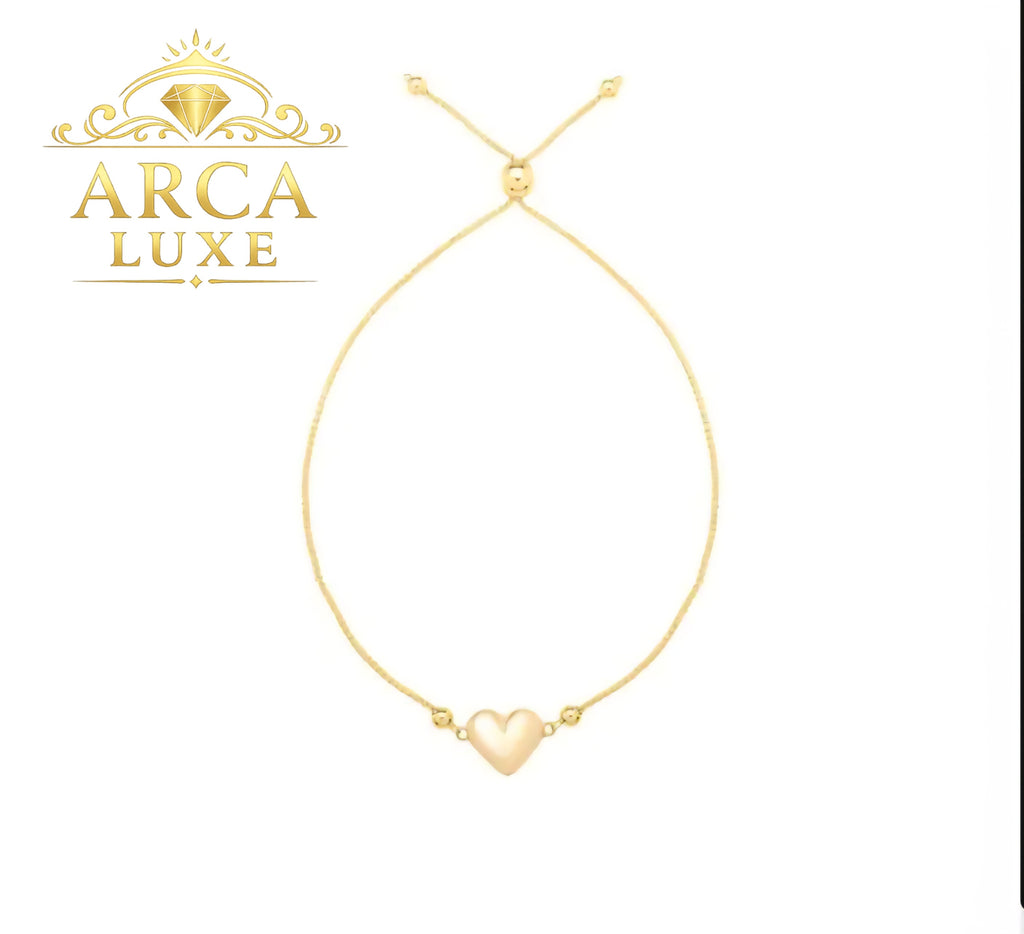 14K Solid Gold Adjustable Heart Bolo Bracelet – 9” | 1.9g